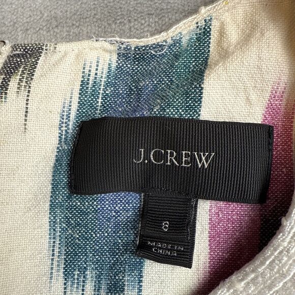 J Crew Ivory Watercolor Ikat Shift Dress Size 8 Embroidered Sleeveless Linen - Picture 2 of 4